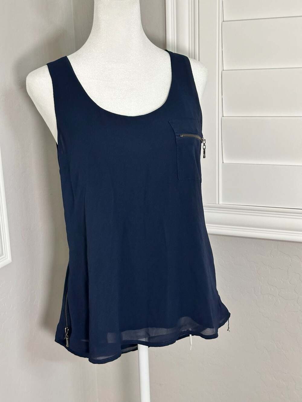 My Michelle Navy Blue Sleeveless Tank Top with Zipper